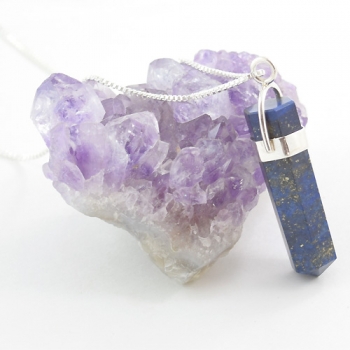 Energy healing blue lapis lazuli pencil point pendant